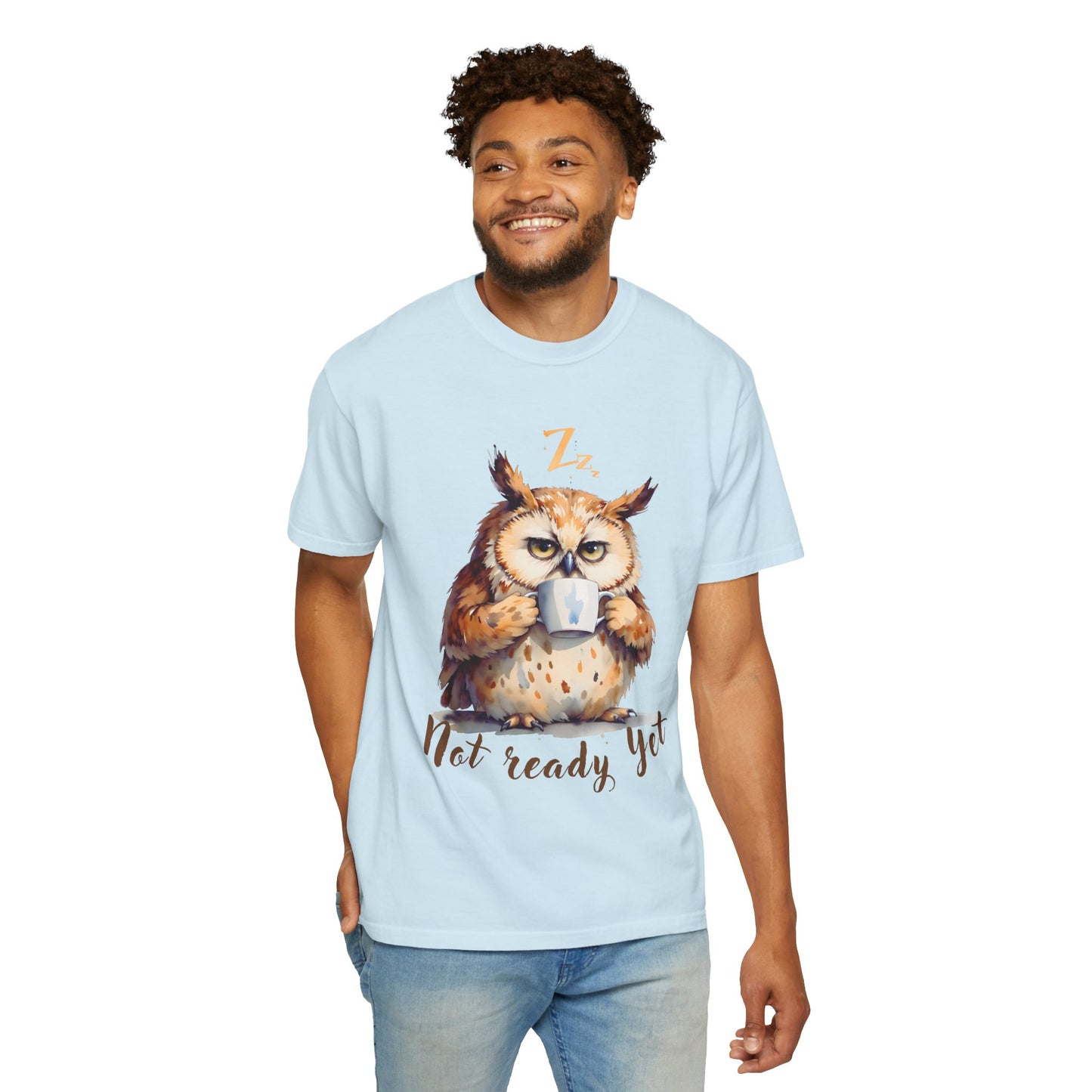 Not Ready Yet Owl T-Shirt — Cute Coffee Morning Graphic Tee