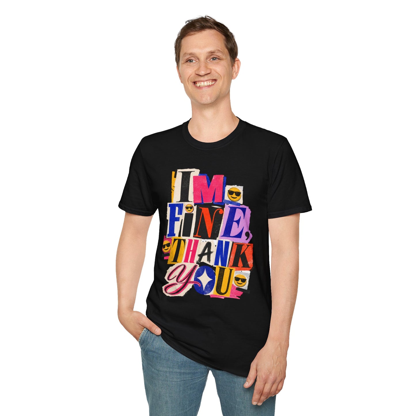 T-Shirt — "I'M FINE, THANK YOU" Retro Collage Graphic Tee