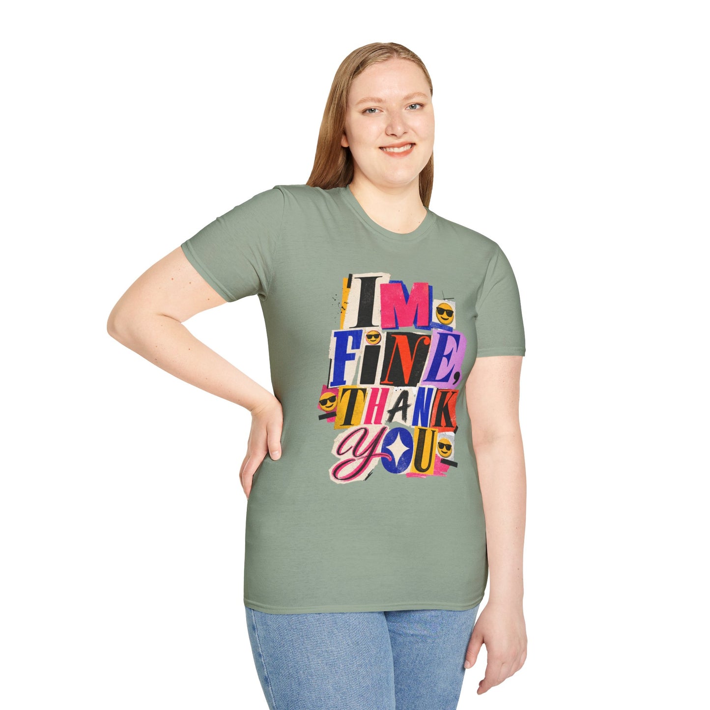 T-Shirt — "I'M FINE, THANK YOU" Retro Collage Graphic Tee