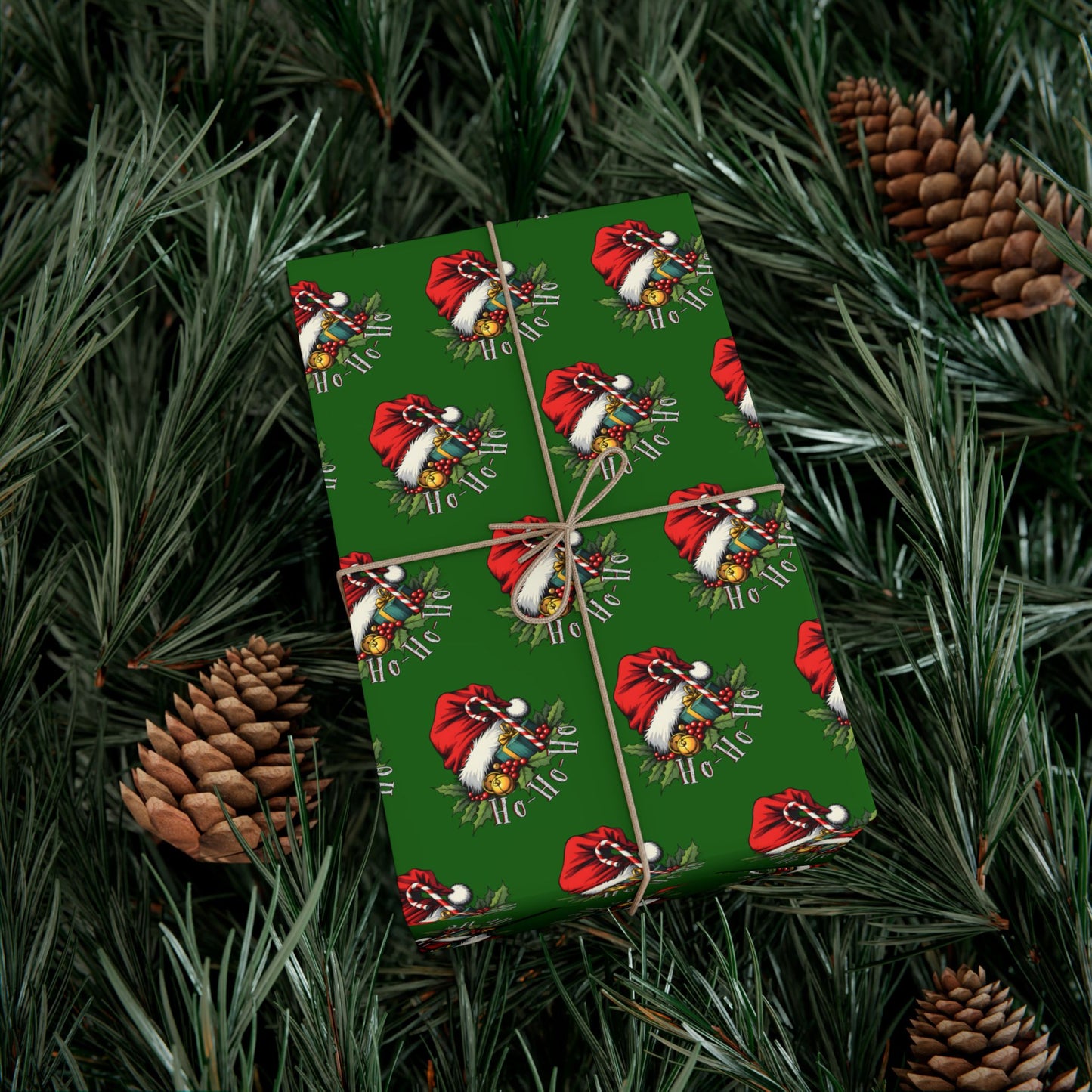 Christmas Santa Wreath Gift Wrap Paper — Festive Green Holiday Wrapping Sheets