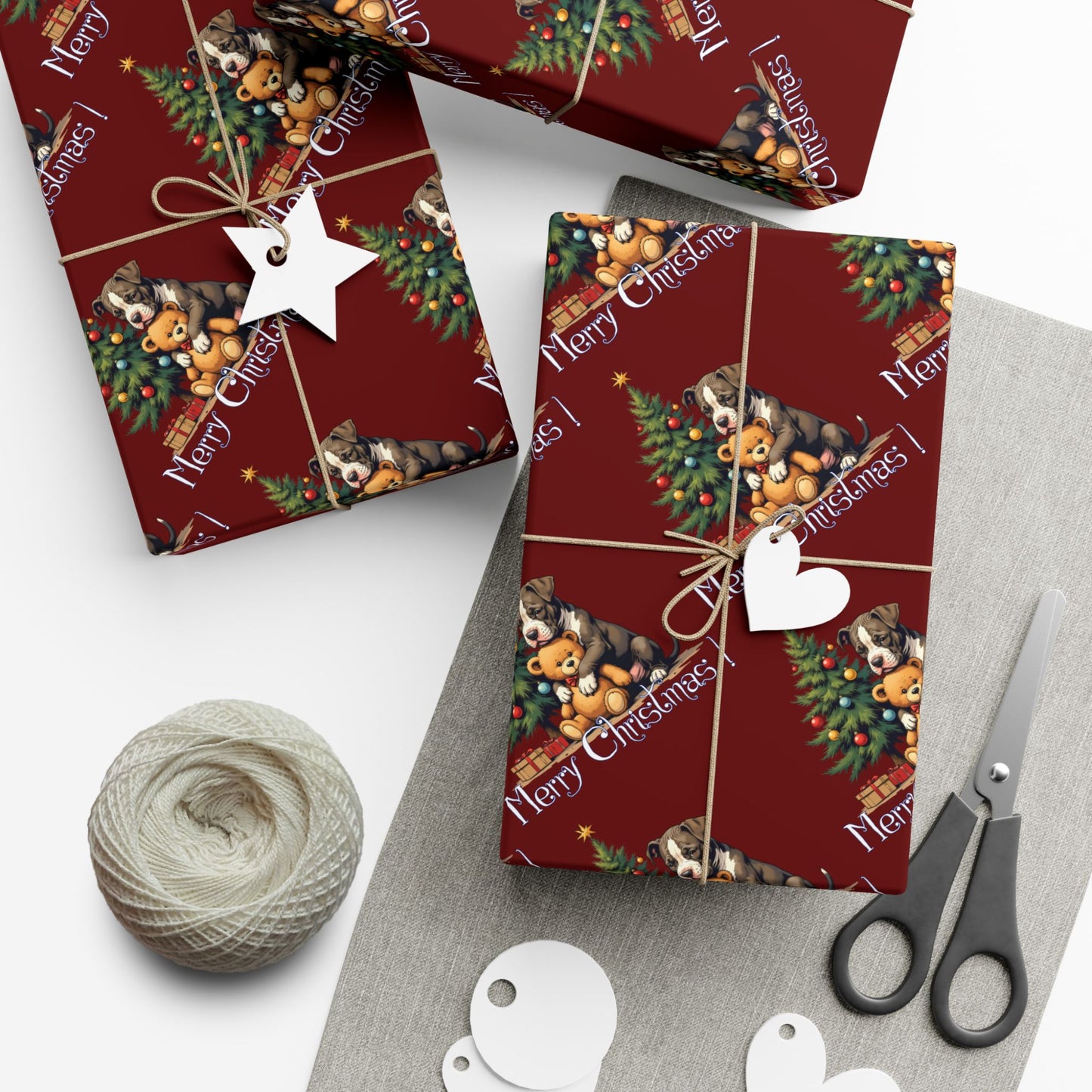 Christmas Tree & Teddy Bear Gift Wrap Paper — 'Merry Christmas' Holiday Wrapping Sheets