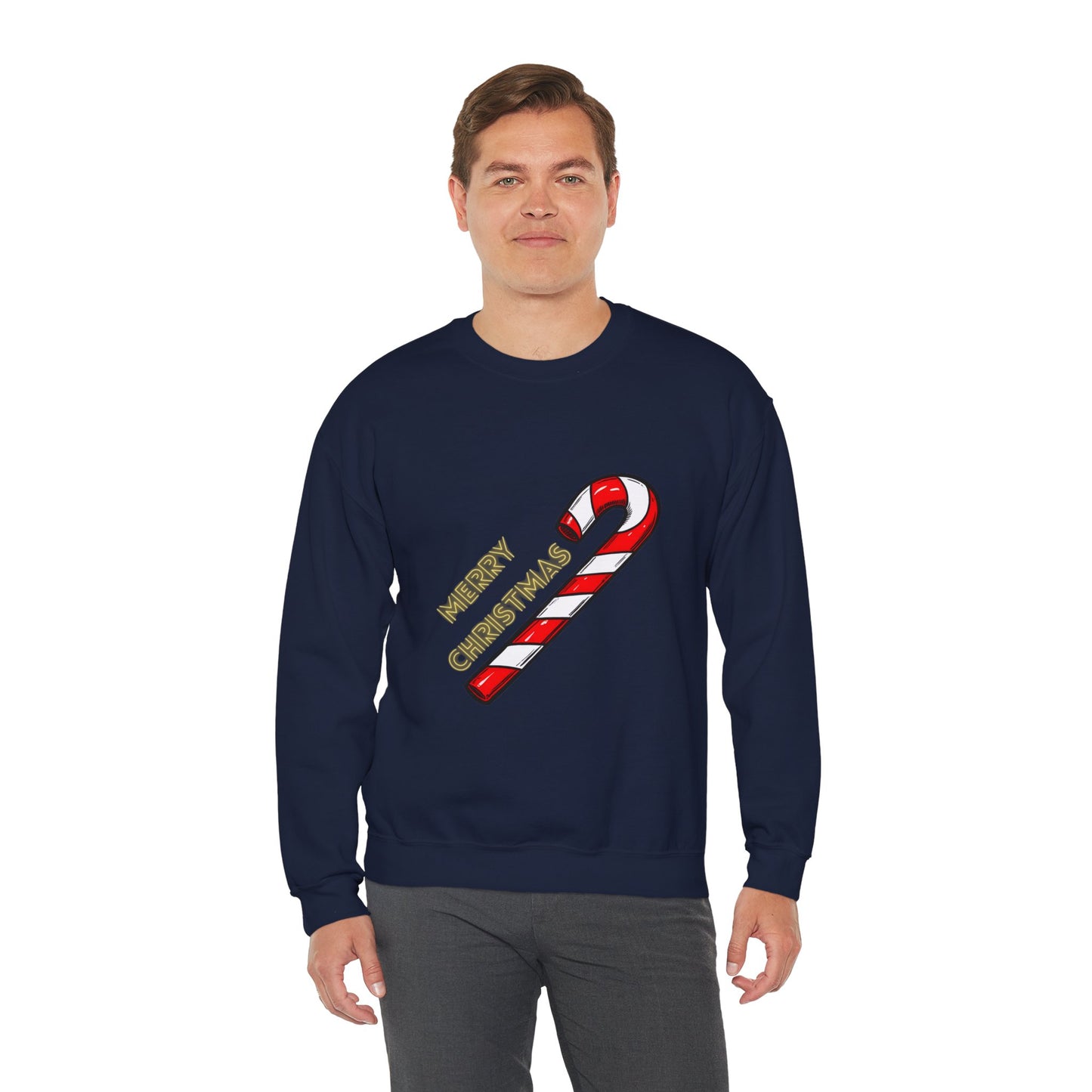Christmas Candy Cane Crewneck Sweatshirt — "Merry Christmas" Holiday Sweater