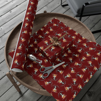 Christmas Gift Wrap Paper - Festive Santa & Gifts Pattern on Burgundy