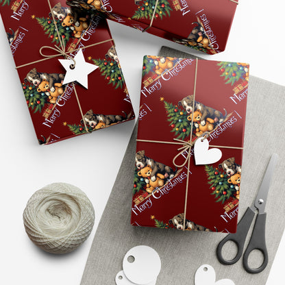 Christmas Tree & Teddy Bear Gift Wrap Paper — 'Merry Christmas' Holiday Wrapping Sheets