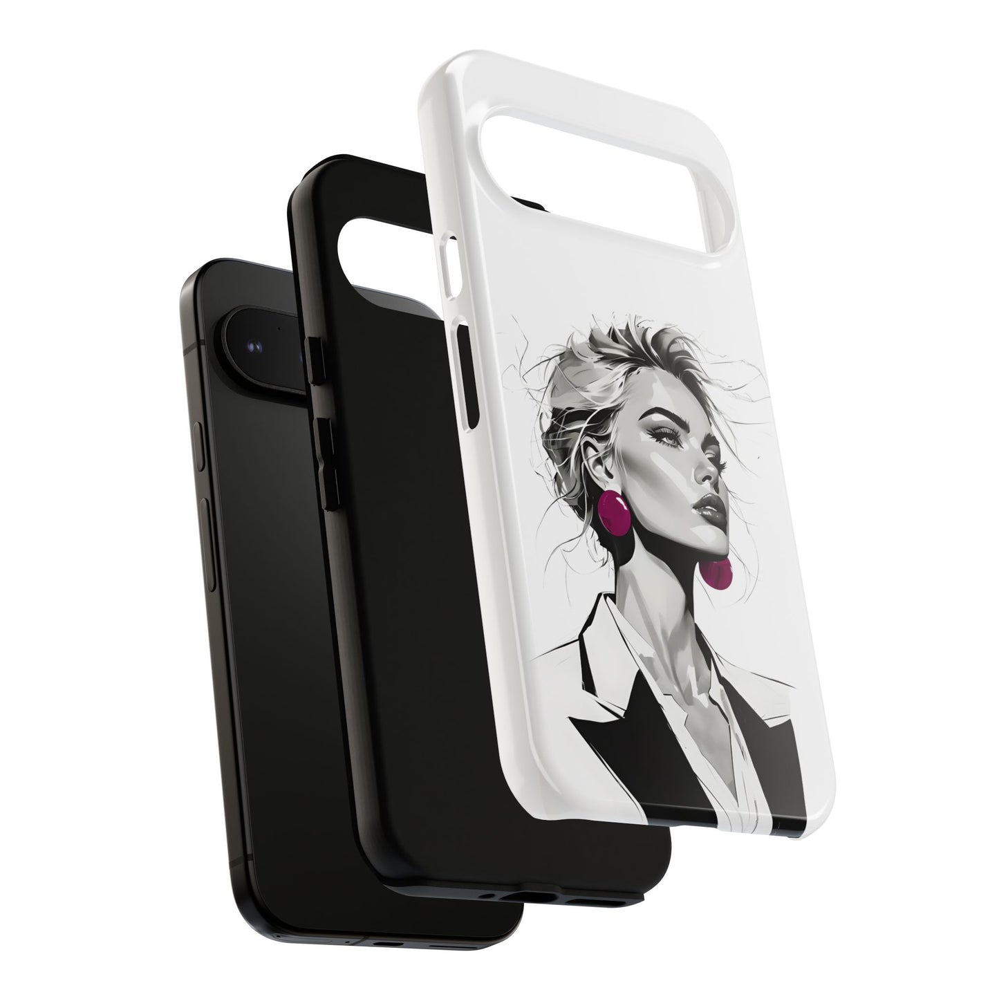 Phone Case — Chic Portrait with Pink Earrings (Stylish Protective Tough Case)