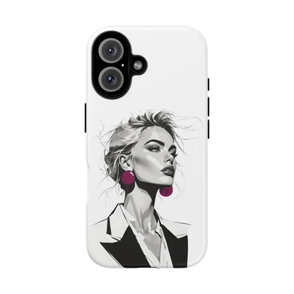 Phone Case — Chic Portrait with Pink Earrings (Stylish Protective Tough Case)