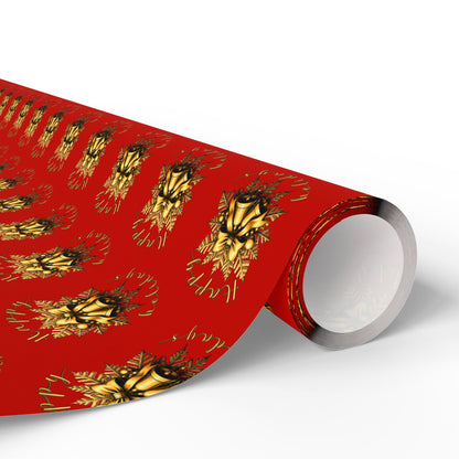 Christmas Wrapping Paper – Red with Gold Pinecone Pattern