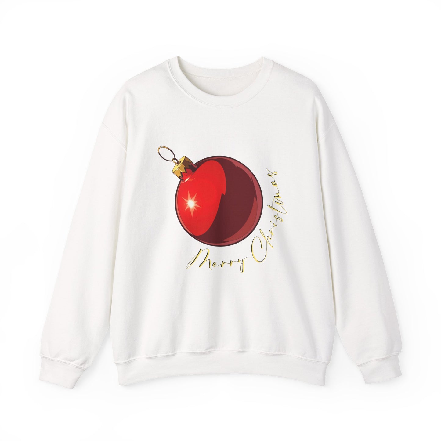 Christmas Ornament Crewneck Sweatshirt — Red Bauble "Merry Christmas" Holiday Sweater