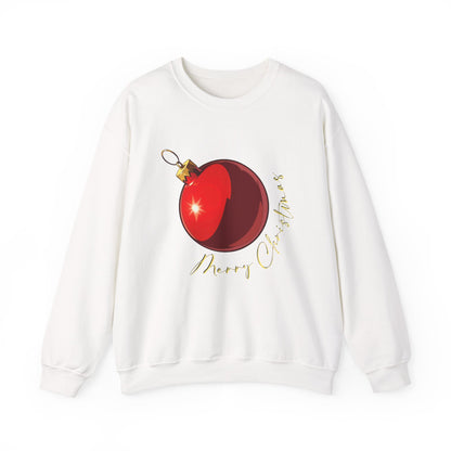 Christmas Ornament Crewneck Sweatshirt — Red Bauble "Merry Christmas" Holiday Sweater