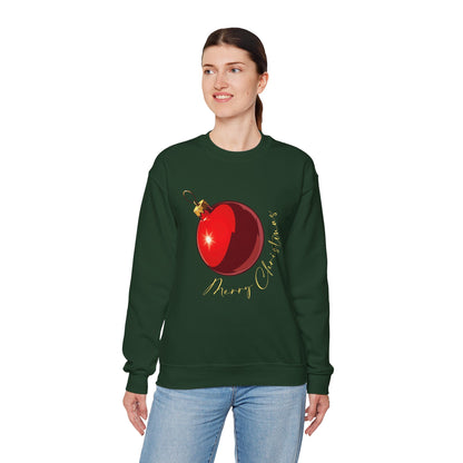 Christmas Ornament Crewneck Sweatshirt — Red Bauble "Merry Christmas" Holiday Sweater