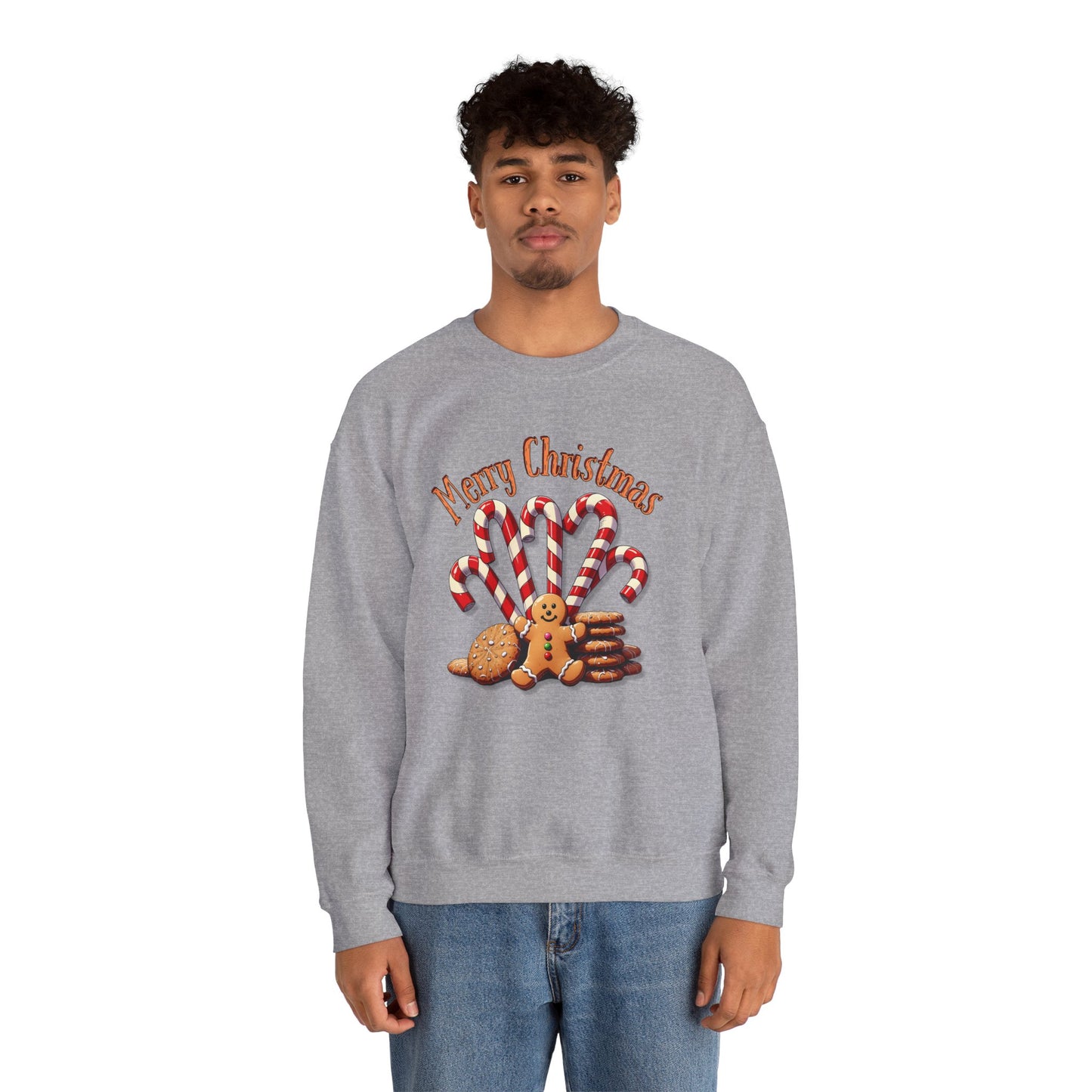 Christmas Candy Canes Crewneck Sweatshirt — "Merry Christmas" Gingerbread Holiday Sweater