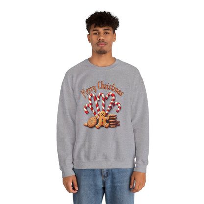 Christmas Candy Canes Crewneck Sweatshirt — "Merry Christmas" Gingerbread Holiday Sweater