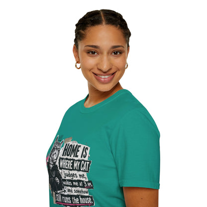 Cat T-Shirt — "Home Is Where My Cat Judges Me" Funny Graphic Tee