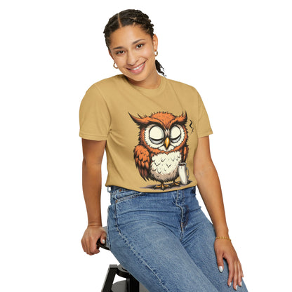 Sleepy Owl Coffee T-Shirt — "Gimme a Minute" Cute Morning Tee
