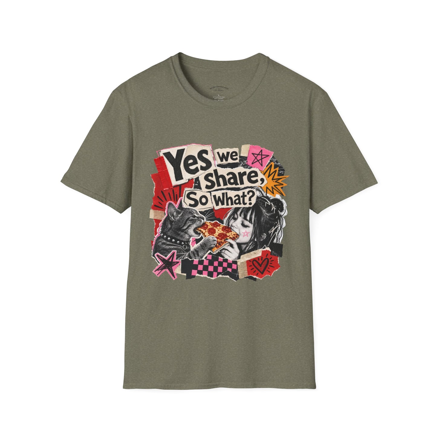 T-Shirt — "Yes We Share, So What?" Retro Collage Graphic Tee