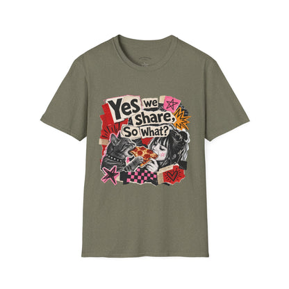 T-Shirt — "Yes We Share, So What?" Retro Collage Graphic Tee