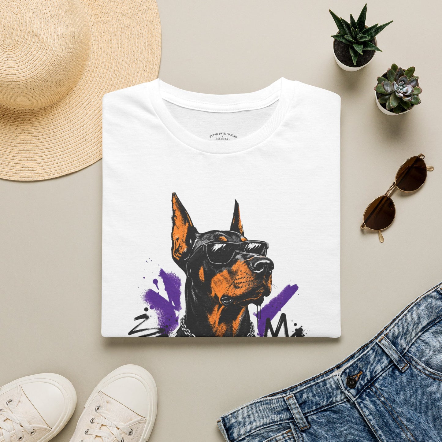 Doberman Graphic Tee — 'No, Thank You' Street Art T-Shirt