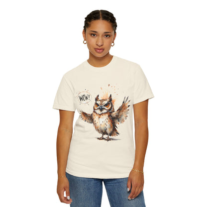 Owl Watercolor T-Shirt — Cute 'Wow!' Cartoon Owl Graphic Tee