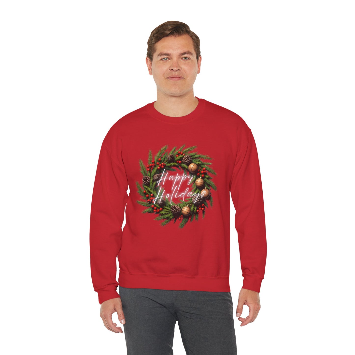 Christmas Wreath Crewneck Sweatshirt – Festive Pine & Ornaments Holiday Sweater