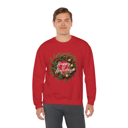 Christmas Wreath Crewneck Sweatshirt – Festive Pine & Ornaments Holiday Sweater
