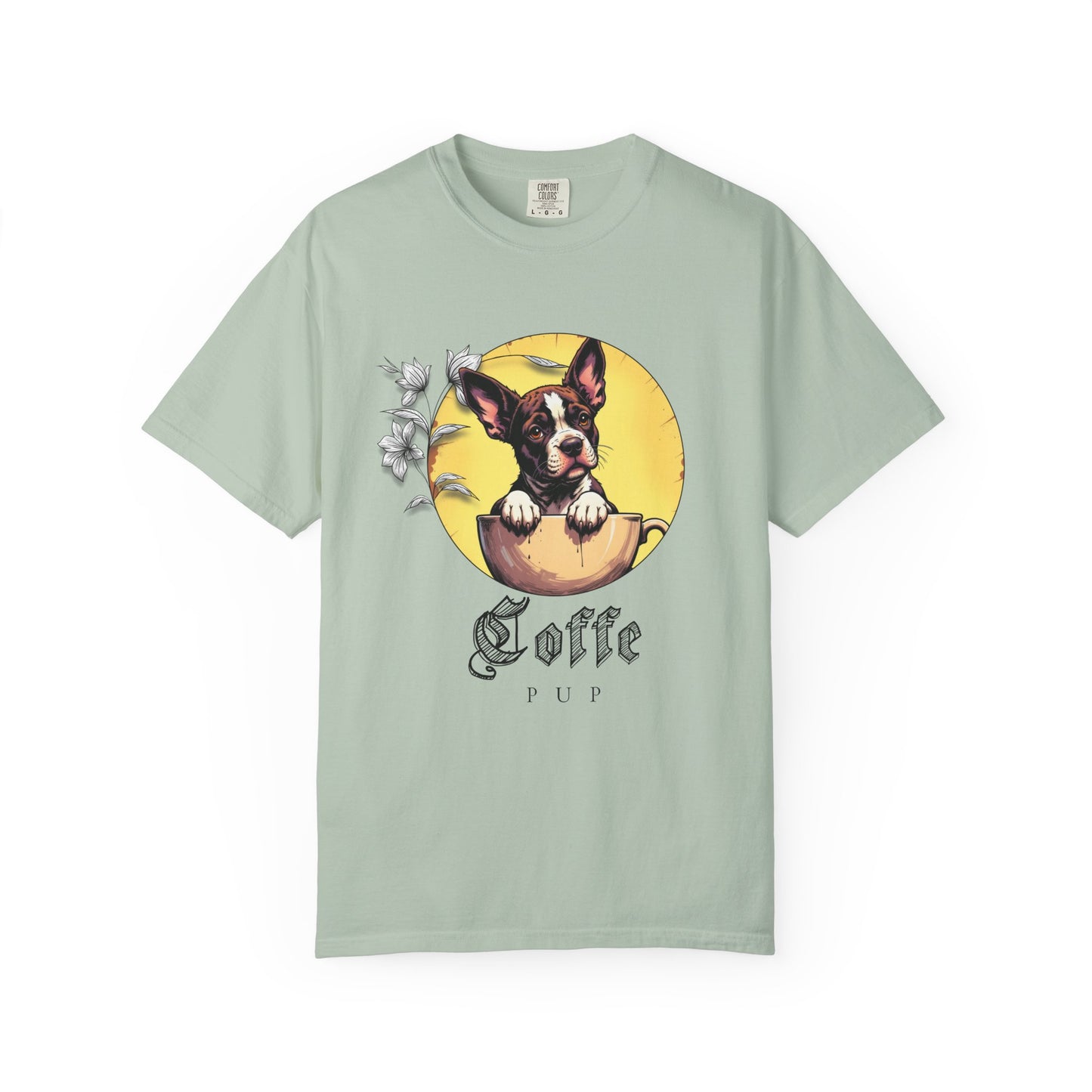 Coffee Pup Unisex Garment-Dyed T-shirt - Cute Dog Lovers Tee