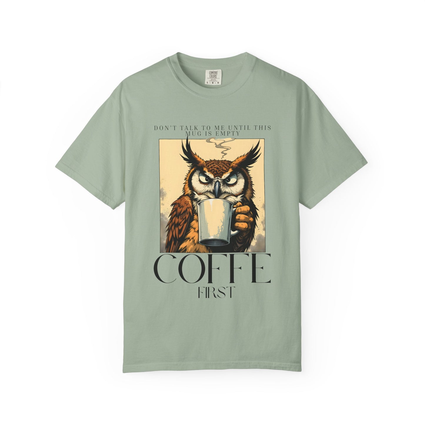 Coffee First Owl T-Shirt — Vintage Coffee Lover Graphic Tee
