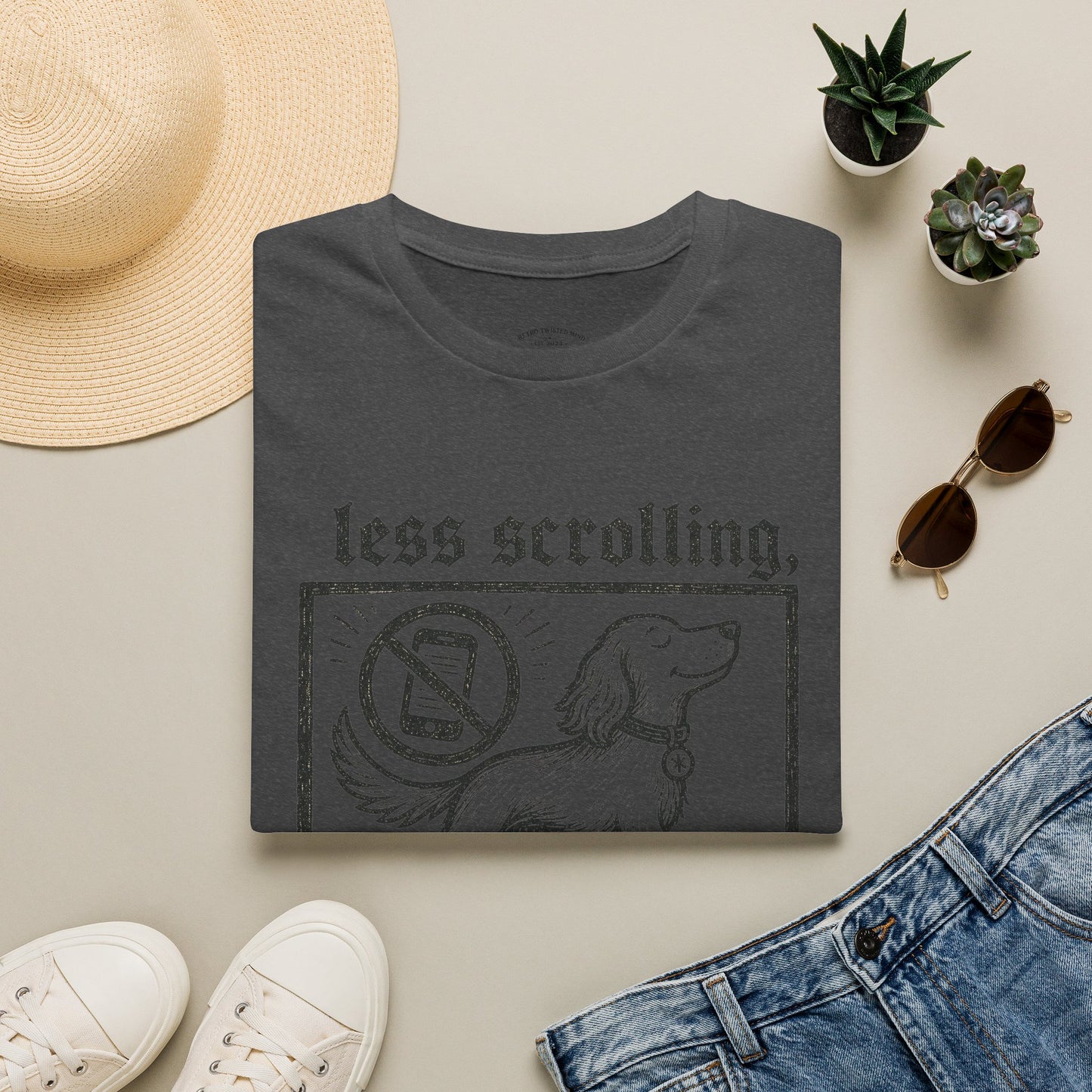 T-Shirt — "Less Scrolling, More Strolling" Dog Graphic Tee