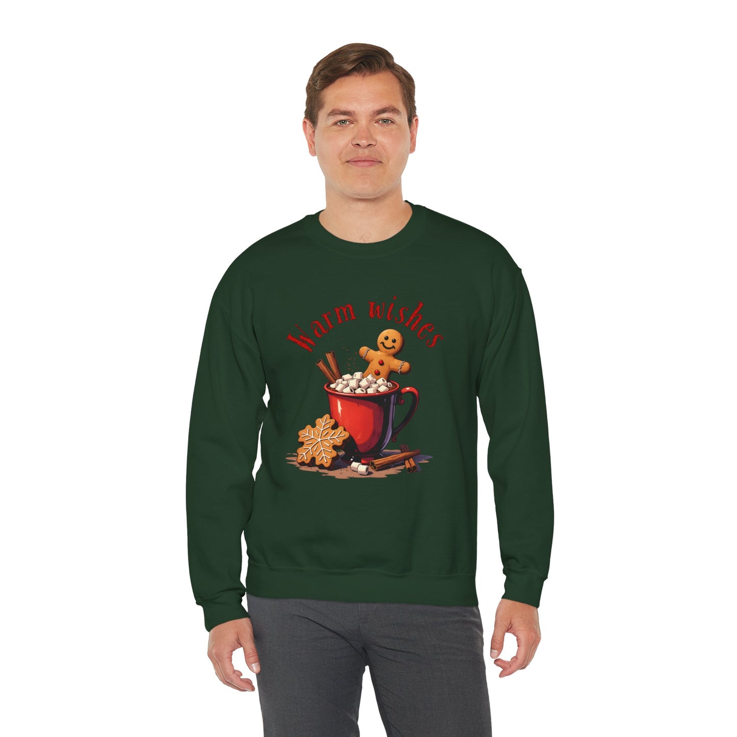 Crewneck Sweatshirt — "Warm Wishes" Hot Cocoa & Gingerbread Holiday Design