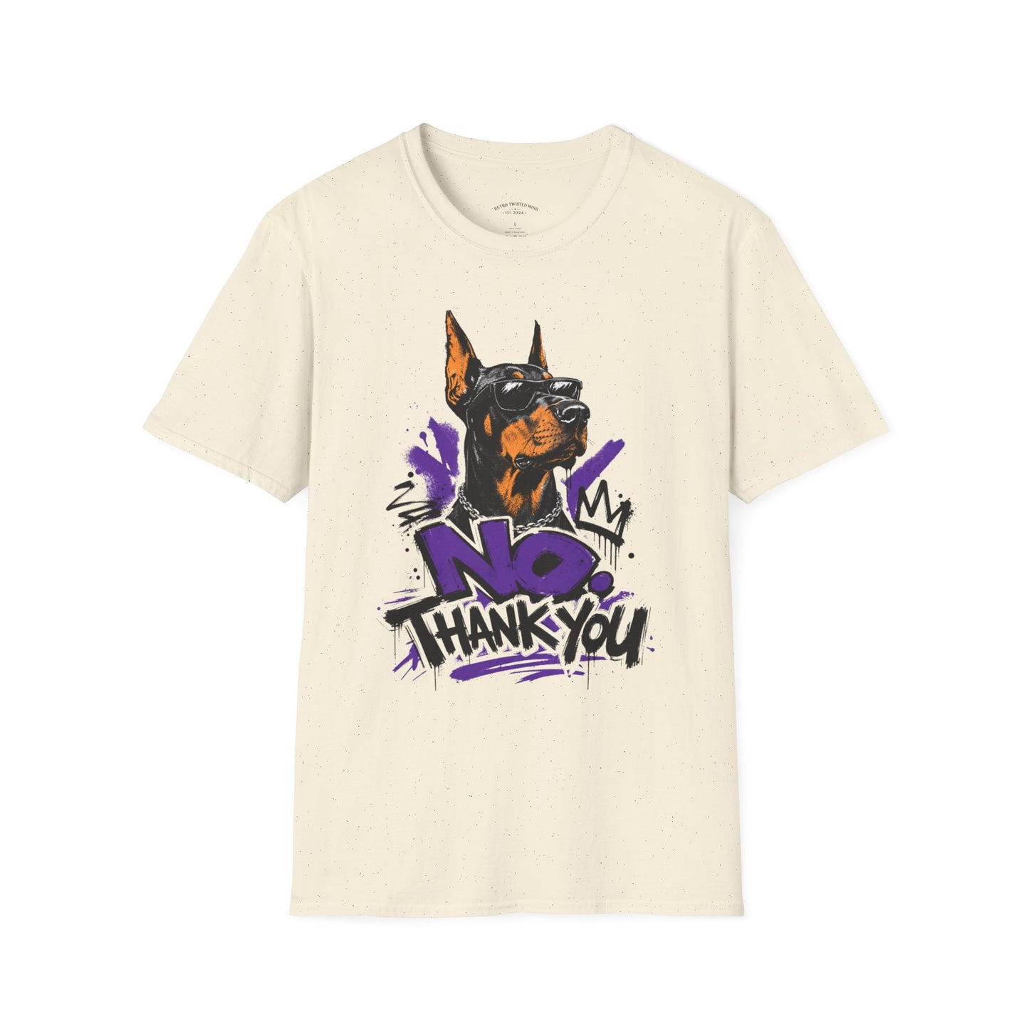 Doberman Graphic Tee — 'No, Thank You' Street Art T-Shirt