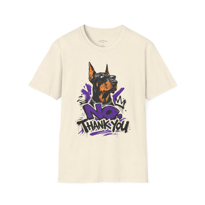 Doberman Graphic Tee — 'No, Thank You' Street Art T-Shirt
