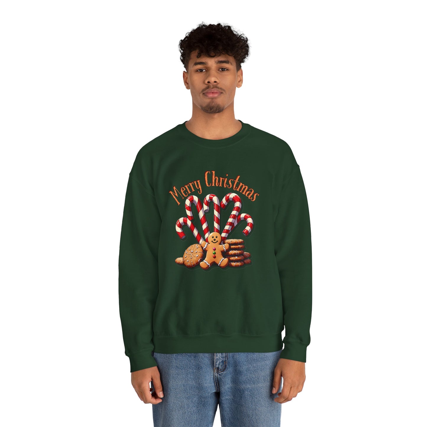 Christmas Candy Canes Crewneck Sweatshirt — "Merry Christmas" Gingerbread Holiday Sweater