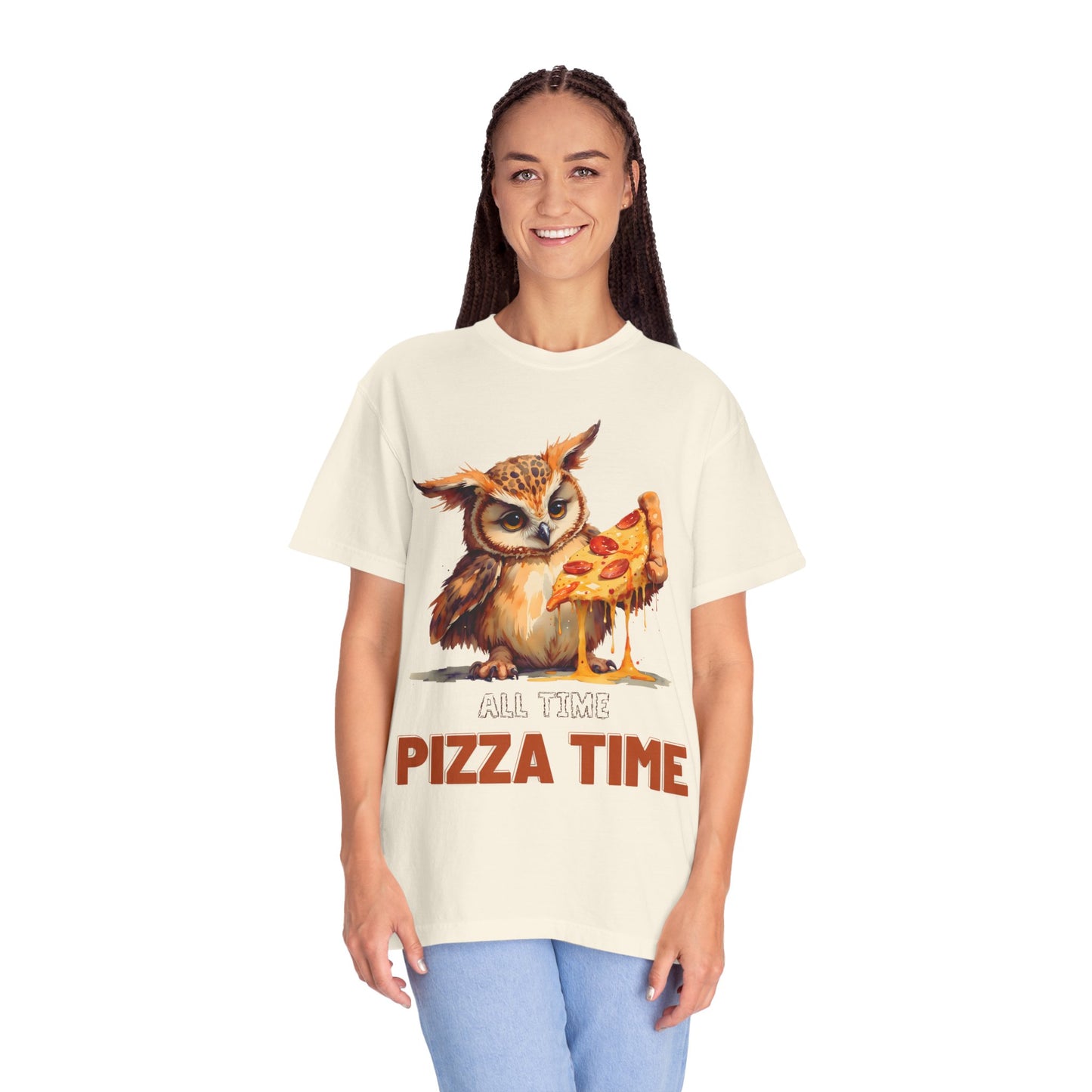 Pizza Time Owl T-Shirt — Cute Owl Eating Pizza Graphic Tee