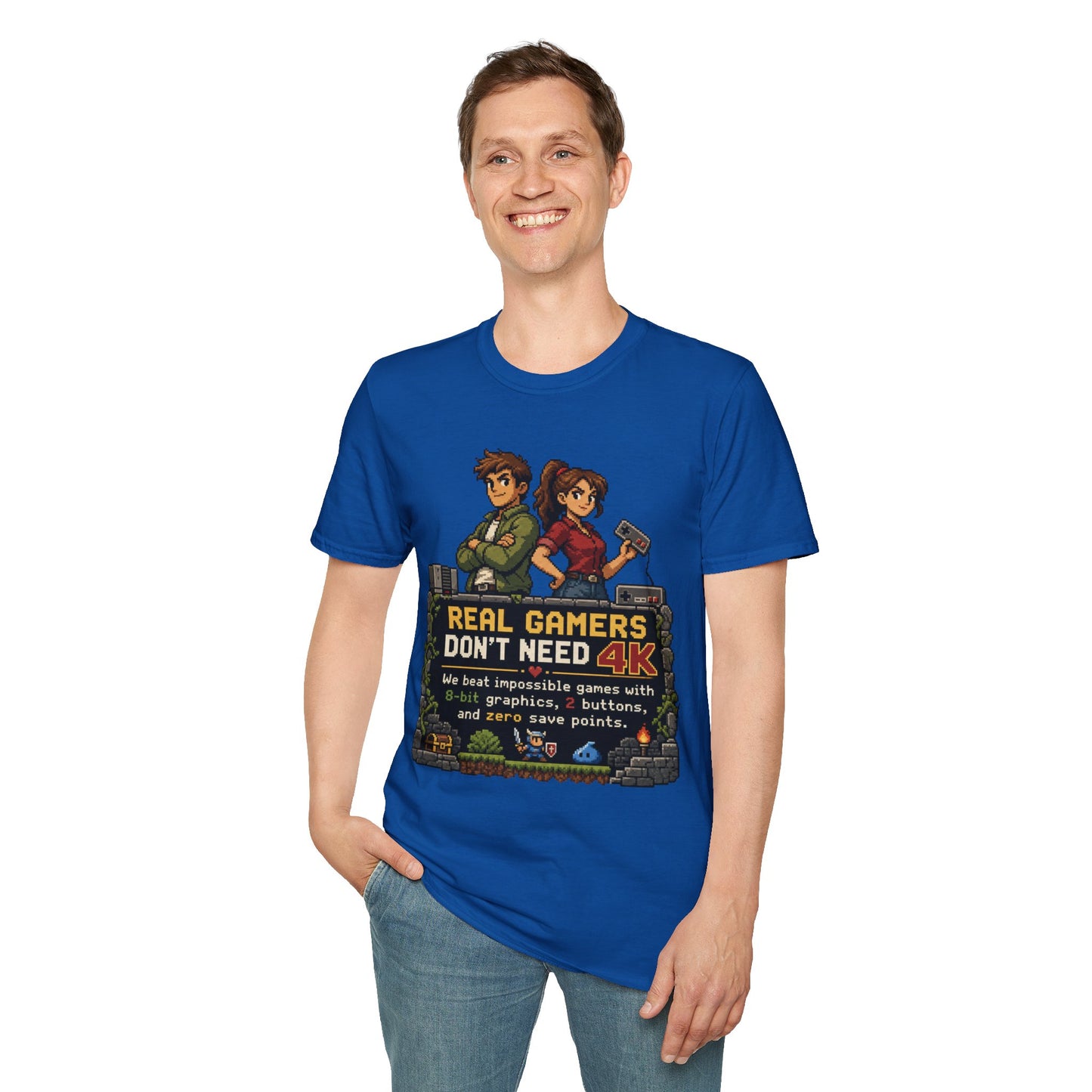 T-Shirt — Retro Pixel 'Real Gamers Don't Need 4K' Graphic Tee