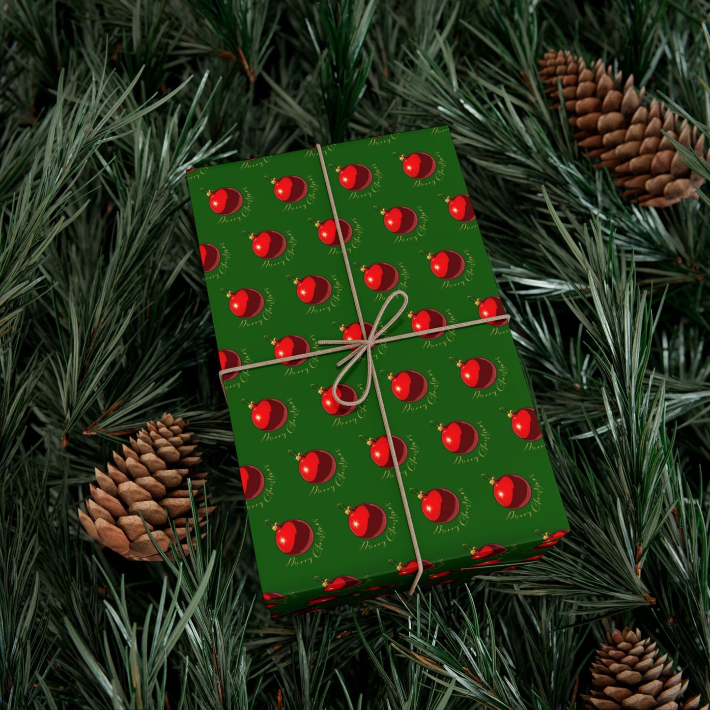 Wrapping Paper (Green with Red Ornaments)