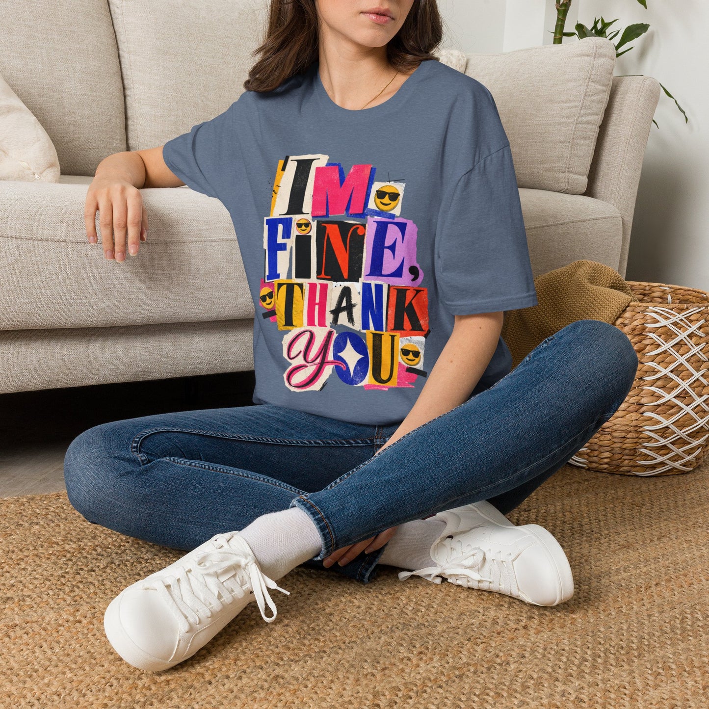 T-Shirt — "I'M FINE, THANK YOU" Retro Collage Graphic Tee