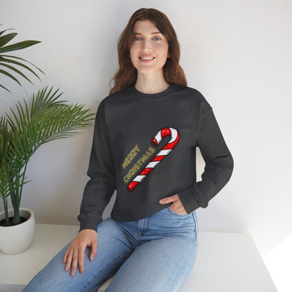 Christmas Candy Cane Crewneck Sweatshirt — "Merry Christmas" Holiday Sweater