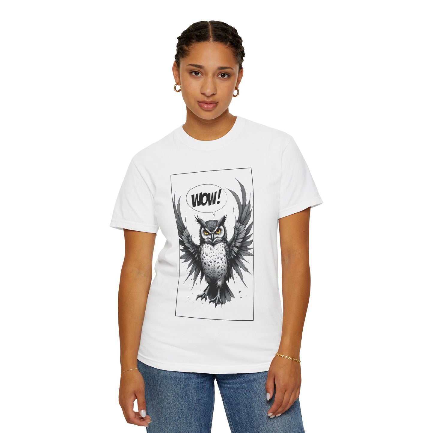 Owl Graphic T-Shirt — 'WOW!' Illustrated Night Owl Tee