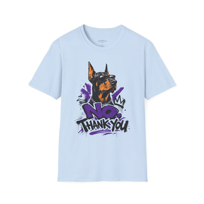 Doberman Graphic Tee — 'No, Thank You' Street Art T-Shirt