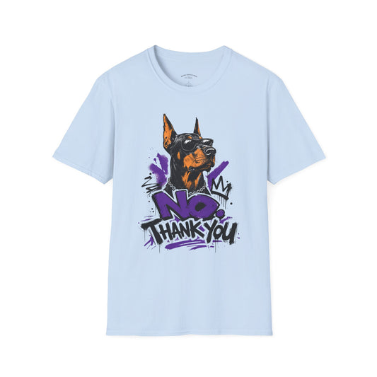 Doberman Graphic Tee — 'No, Thank You' Street Art T-Shirt