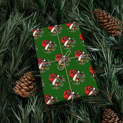 Christmas Santa Wreath Gift Wrap Paper — Festive Green Holiday Wrapping Sheets