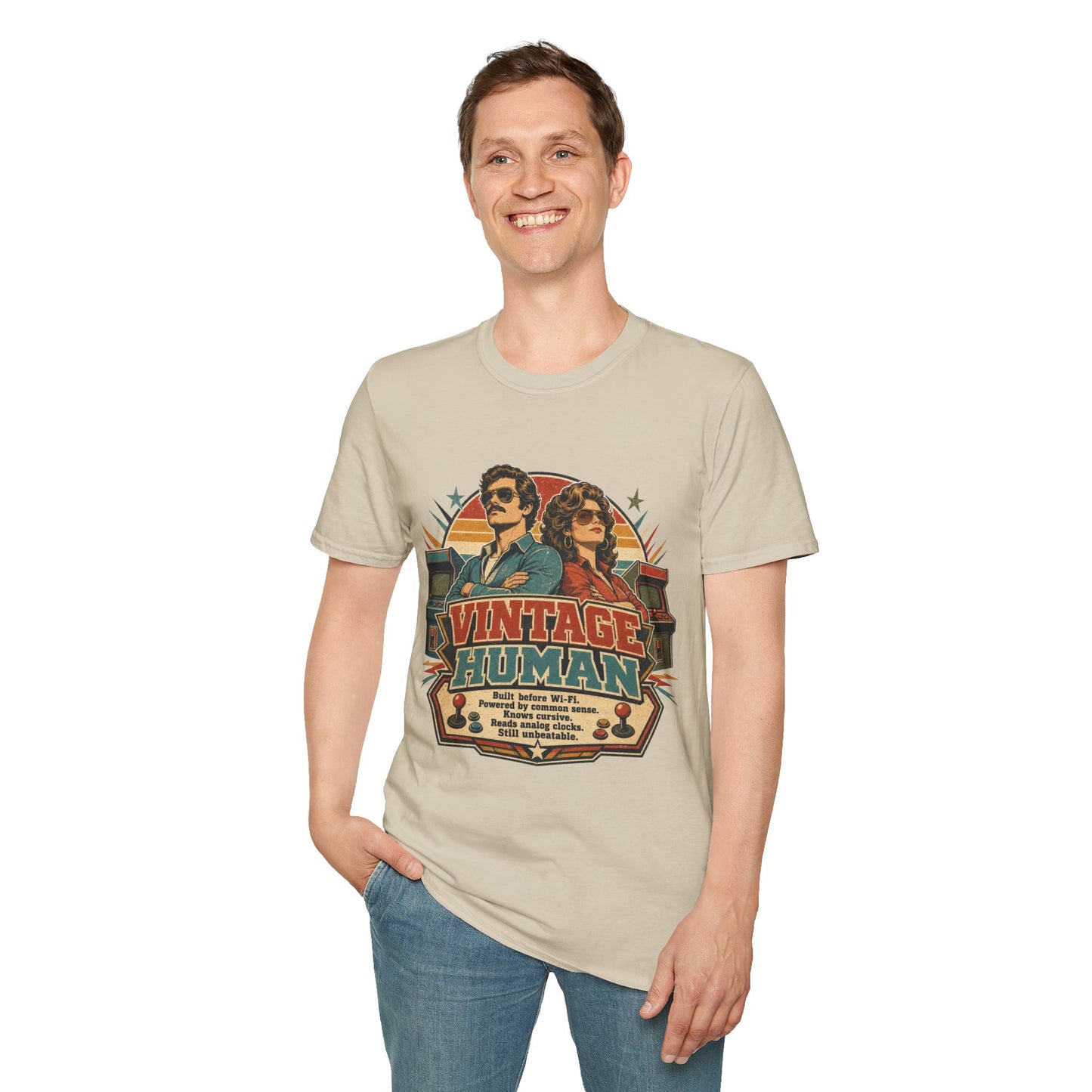 Vintage Human T-Shirt — Retro 70s Duo Graphic Tee