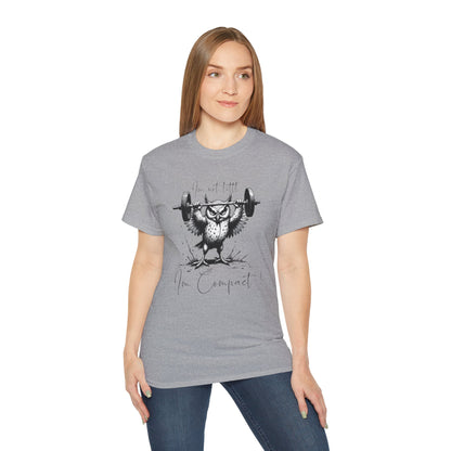 Fitness Owl Graphic Tee — "I’m Not Old, I’m Compacted" Motivational Weightlifting T-Shirt