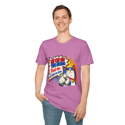 Cat T-Shirt — "My Cat Has Two Moods: Feed Me, Leave Me Alone" Funny Retro Comic Tee