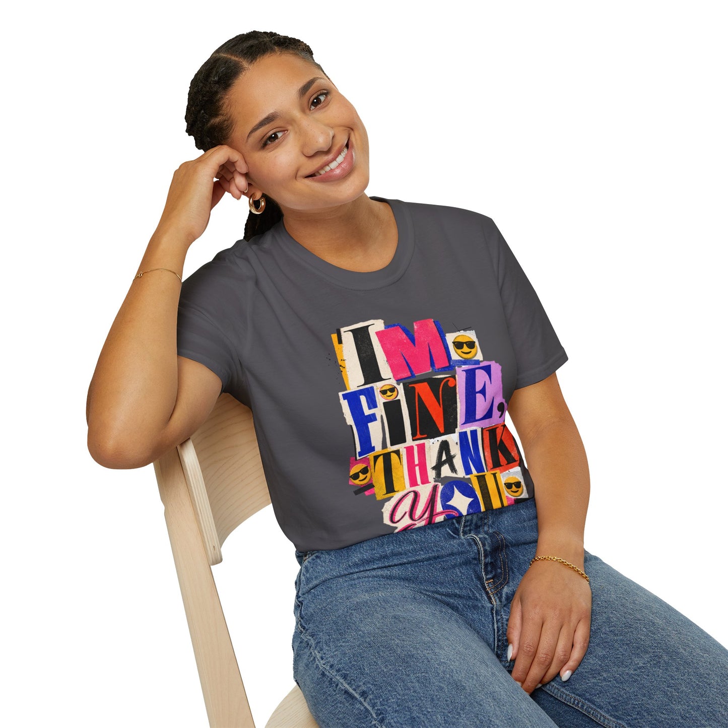 T-Shirt — "I'M FINE, THANK YOU" Retro Collage Graphic Tee