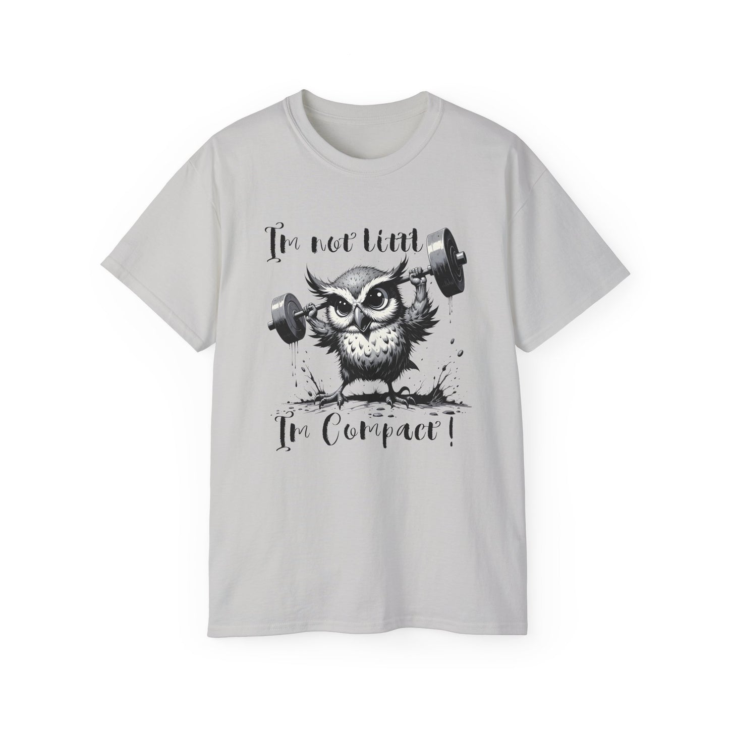 Compact Owl Weightlifting T‑Shirt — "I’m not tiny, I’m Compact!"