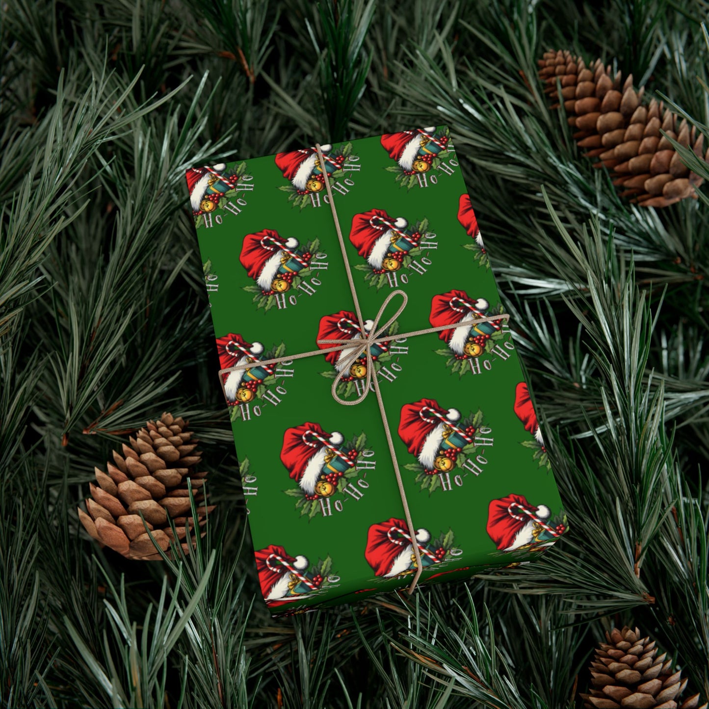Christmas Santa Wreath Gift Wrap Paper — Festive Green Holiday Wrapping Sheets