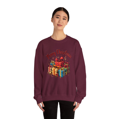 Christmas Crewneck Sweatshirt — "Merry Christmas" with Festive Gift Pile