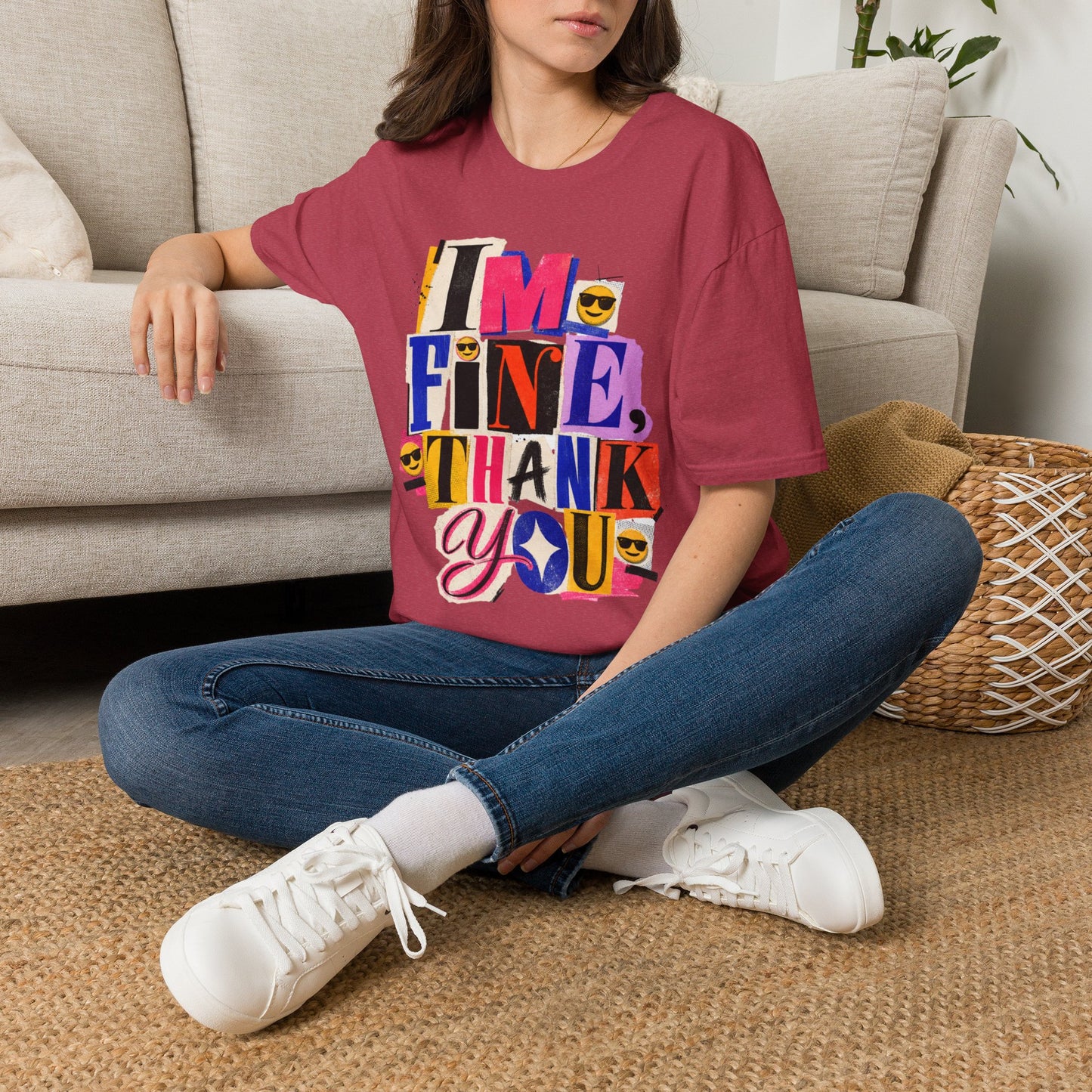 T-Shirt — "I'M FINE, THANK YOU" Retro Collage Graphic Tee
