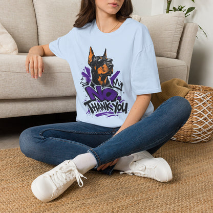 Doberman Graphic Tee — 'No, Thank You' Street Art T-Shirt