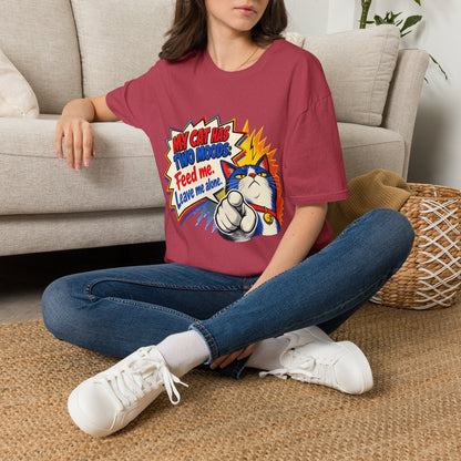 Cat T-Shirt — "My Cat Has Two Moods: Feed Me, Leave Me Alone" Funny Retro Comic Tee